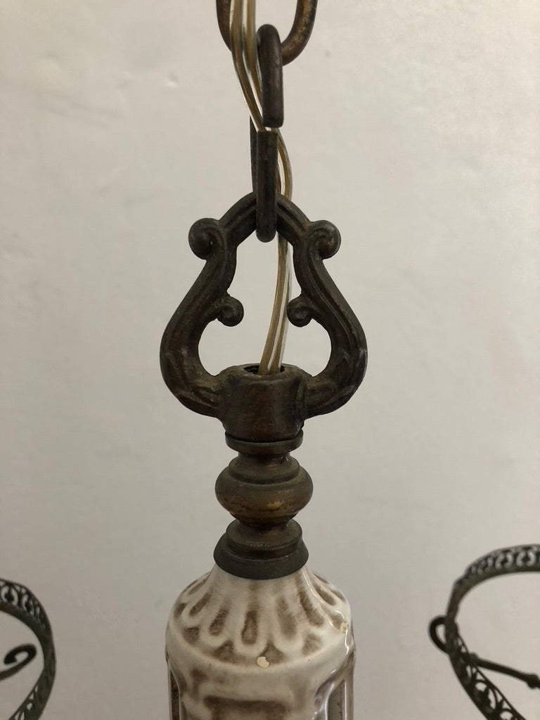 Vintage Ceramic and Brass Chandelier