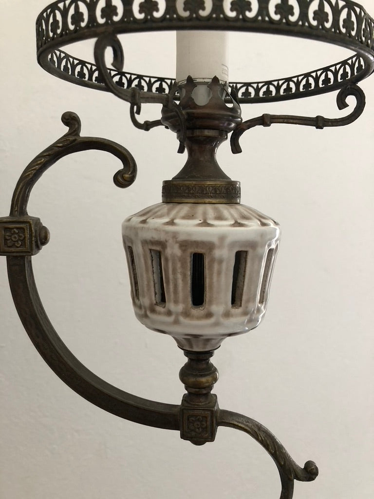 Vintage Ceramic and Brass Chandelier