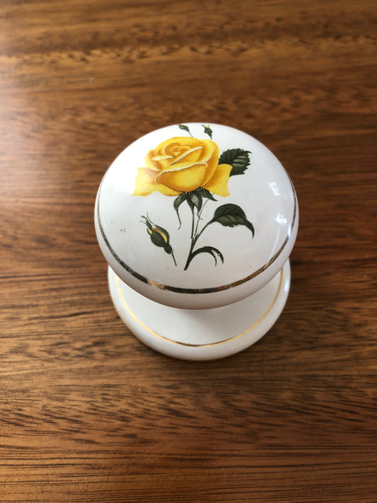 Large vintage ceramic yellow rosebud knob with backplate