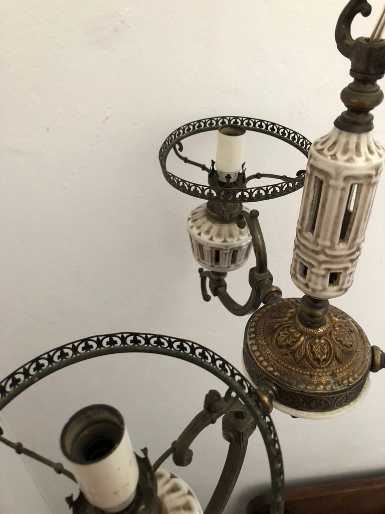 Vintage Ceramic and Brass Chandelier