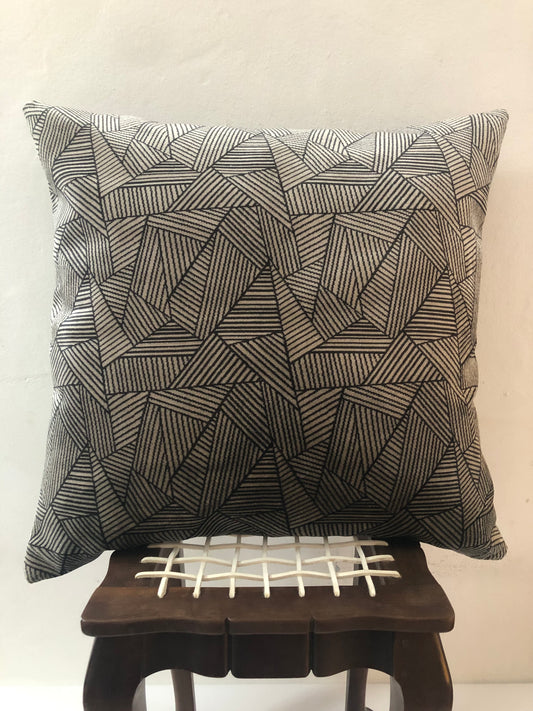 Velvet Mosaic Shards Cushion Cover in Silver and Black